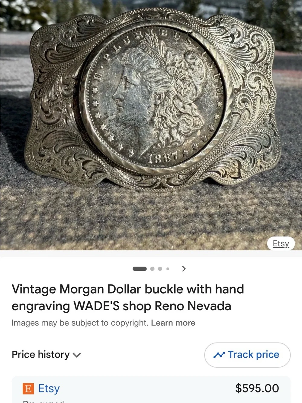 Rare Wade’s Silversmith Reno Sterling Silver 1880 Morgan Dollar Western Buckle